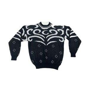 Vintage Emporio Gitano Women's X-Large XL Knit Sweater Crewneck Black White 90s